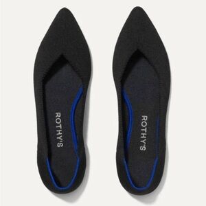 Rothy's Black Pointed Knit Flats with Blue Trim